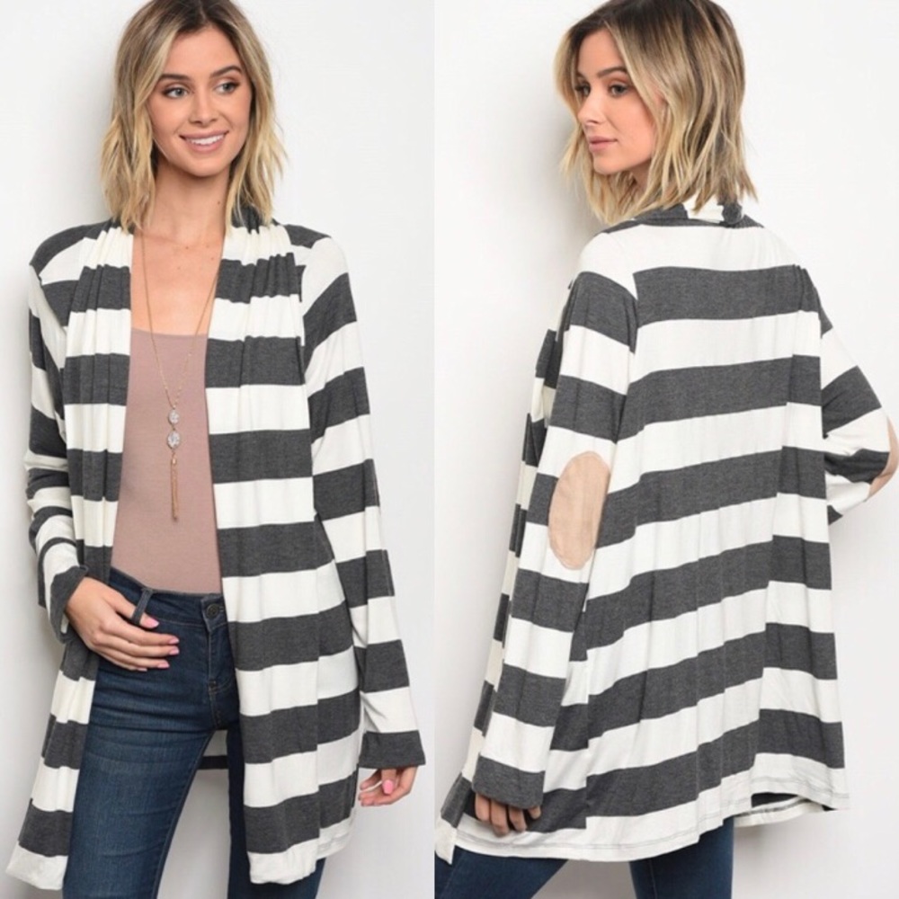 Stripped Cardigan Elbow Patches